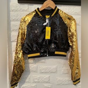 Daisy Sequin Black & Gold Crop Top Jacket